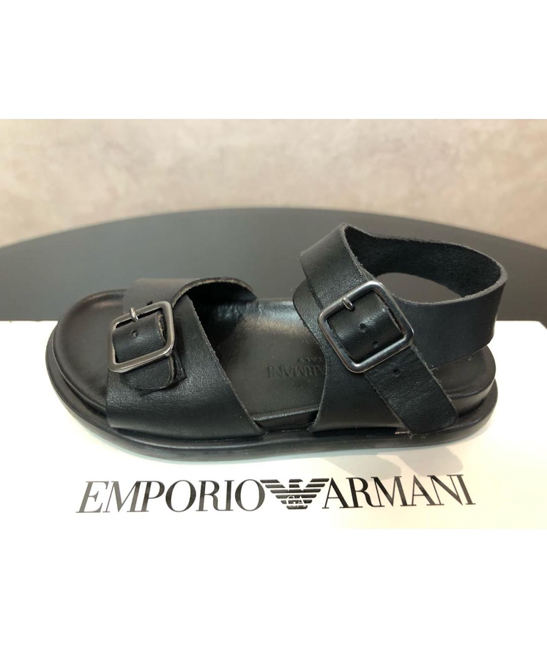EMPORIO ARMANI Черные кожаные сандалии и шлепанцы, фото 9