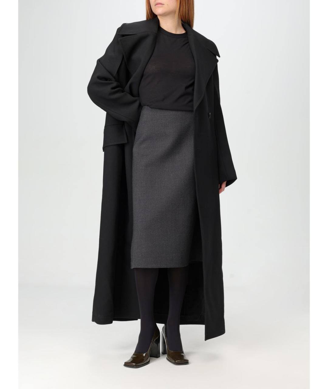 JIL SANDER Черная шерстяная юбка миди, фото 3