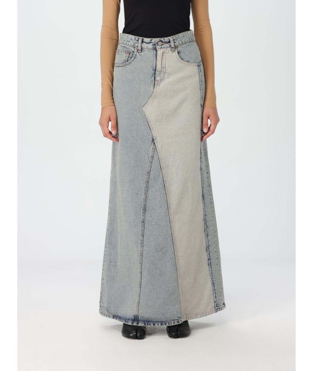 MM6 MAISON MARGIELA Синяя хлопковая юбка миди, фото 2