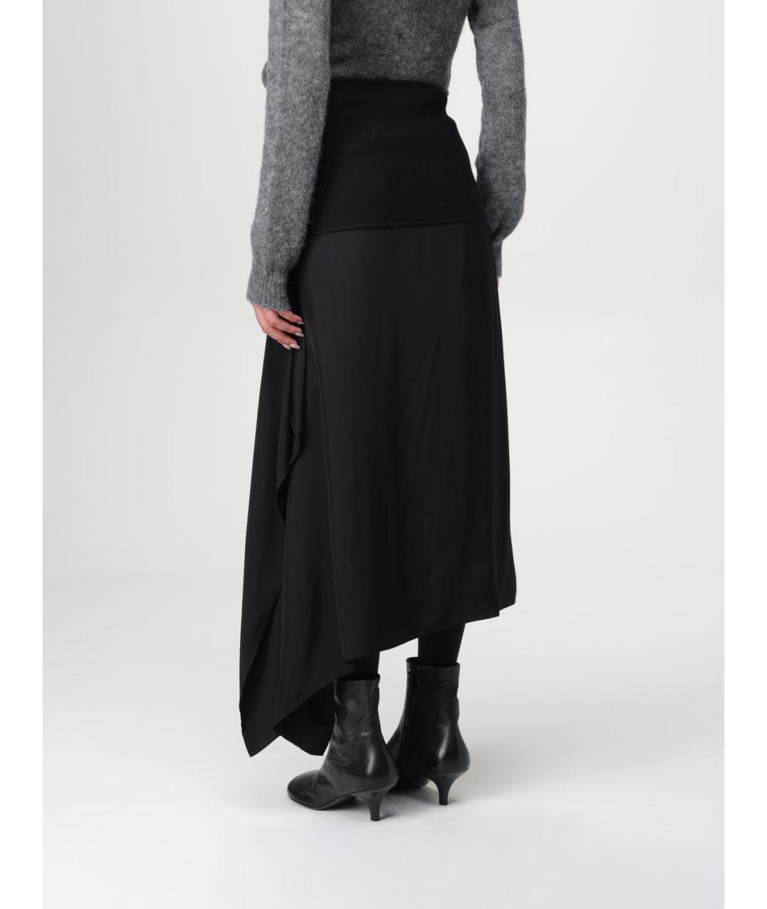 JIL SANDER Черная шерстяная юбка миди, фото 3