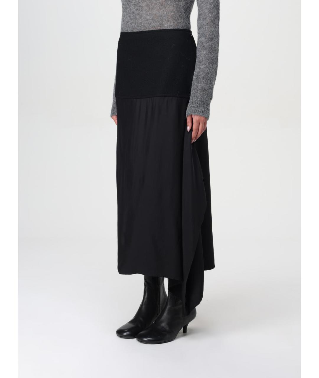 JIL SANDER Черная шерстяная юбка миди, фото 4