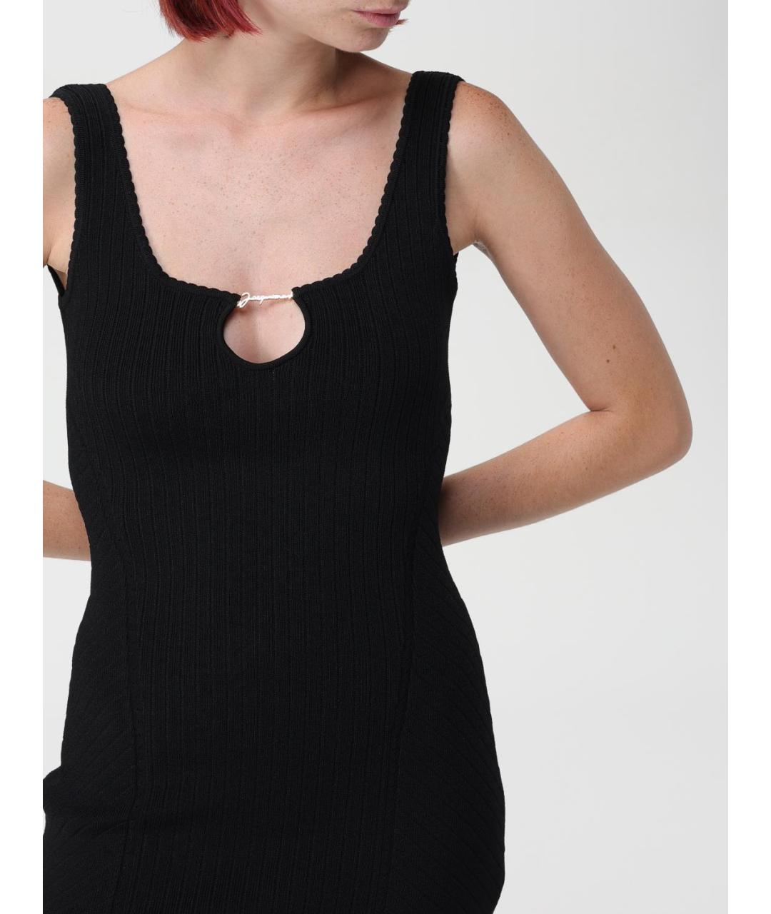 JACQUEMUS Черное вискозное коктейльное платье, фото 5