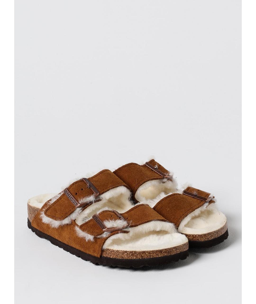 BIRKENSTOCK Коричневые замшевые шлепанцы, фото 2