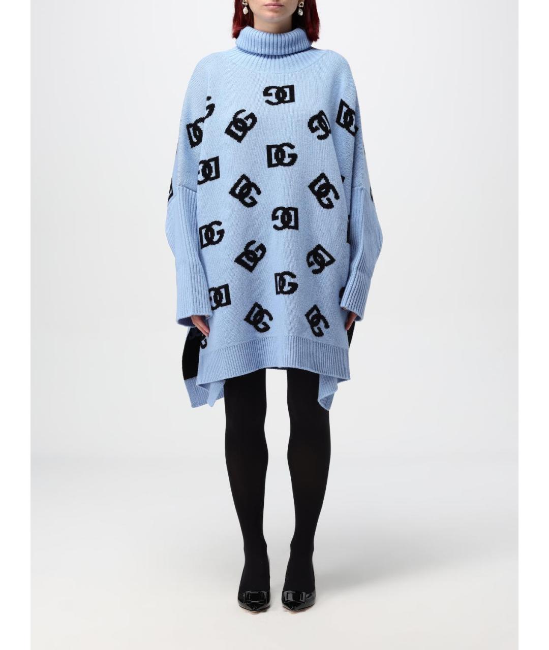 DOLCE&GABBANA Голубое шерстяное повседневное платье, фото 2