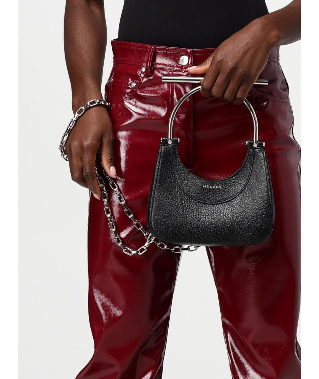 ALEXANDER MCQUEEN Черная кожаная сумка с короткими ручками, фото 2