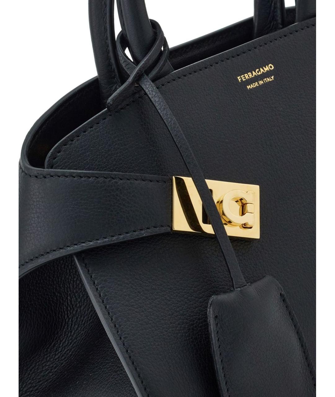FERRAGAMO Черная кожаная сумка тоут, фото 2