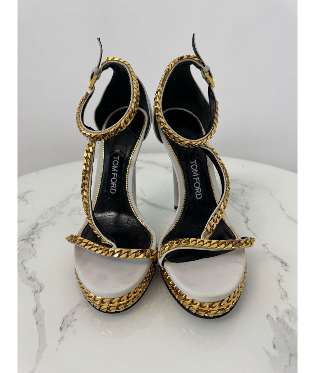 TOM FORD Белые кожаные босоножки, фото 3