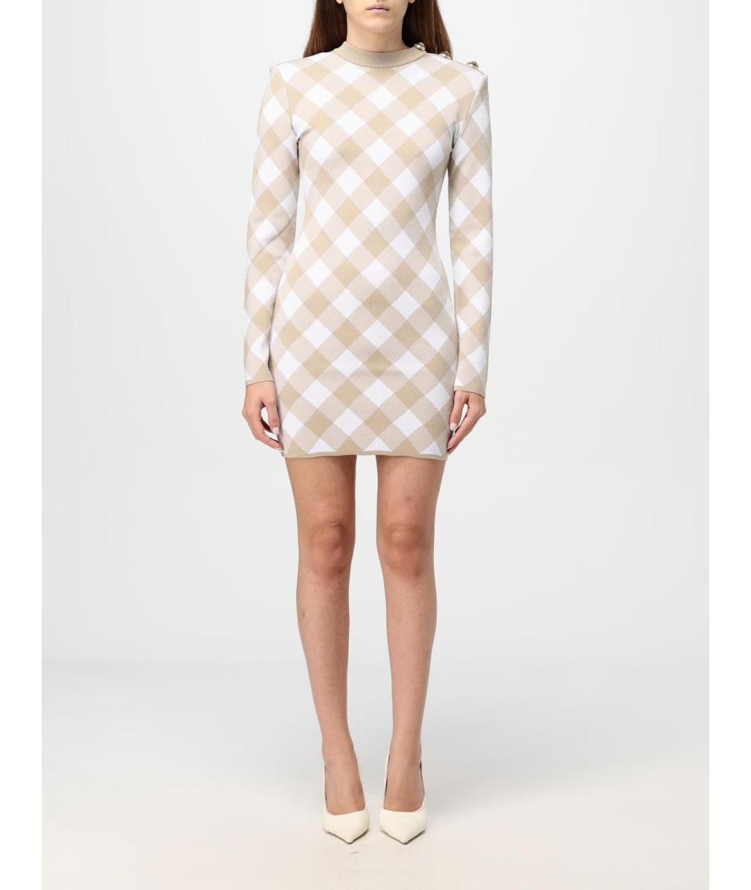 BALMAIN Бежевое вискозное повседневное платье, фото 2