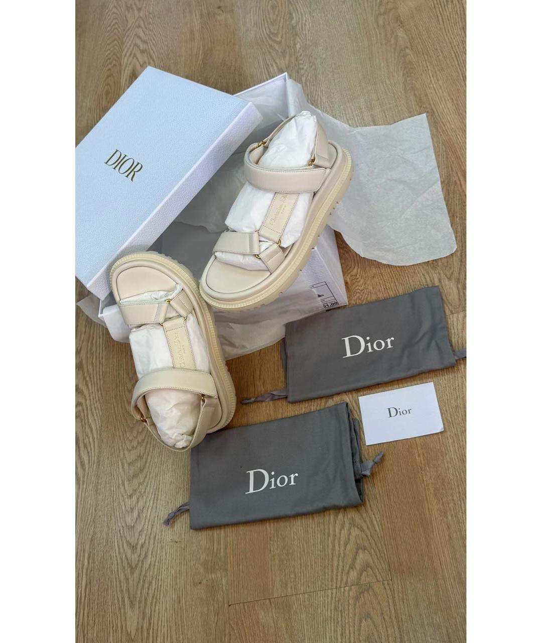 CHRISTIAN DIOR Бежевые кожаные сандалии, фото 5