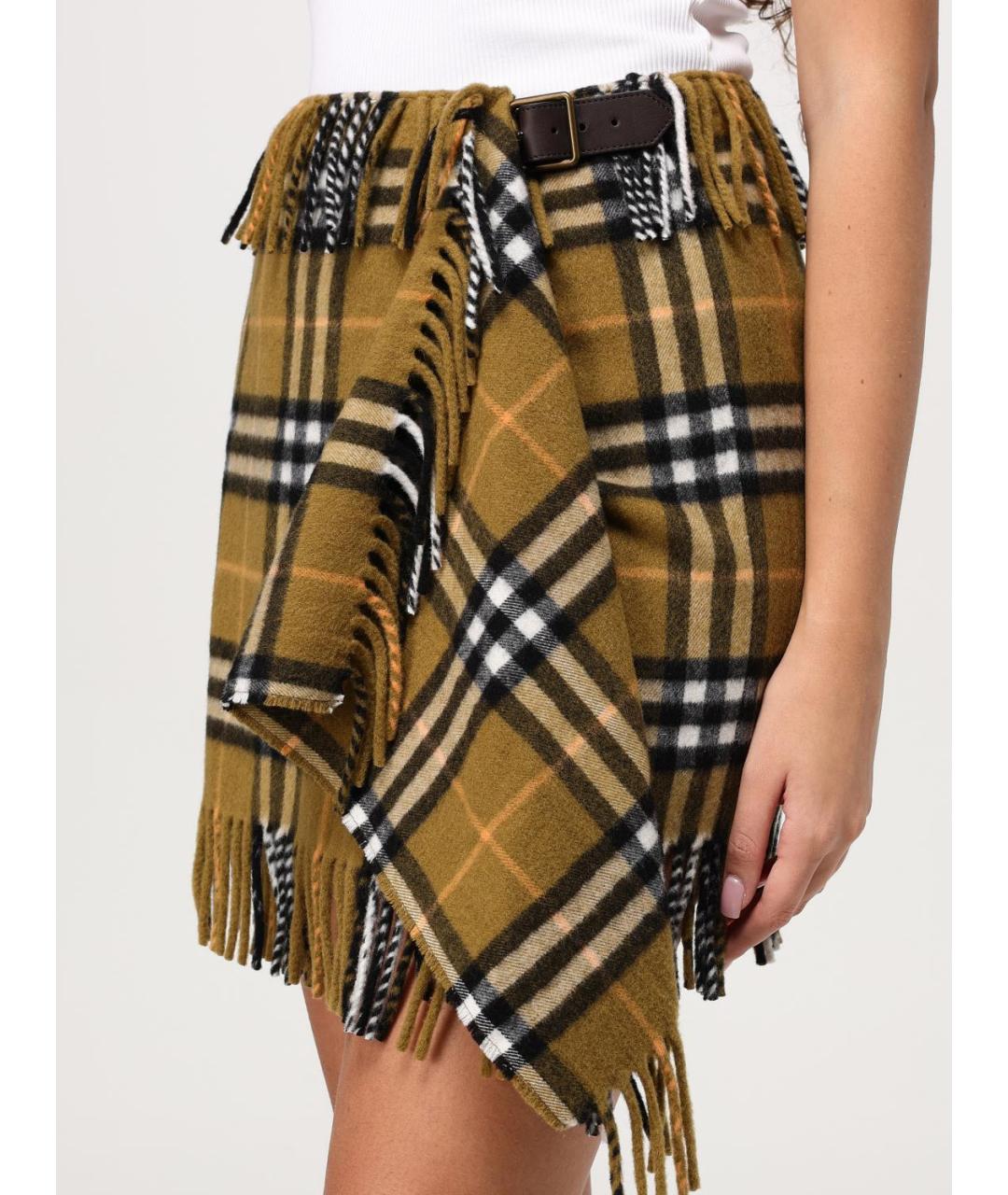 BURBERRY Бежевая шерстяная юбка мини, фото 5