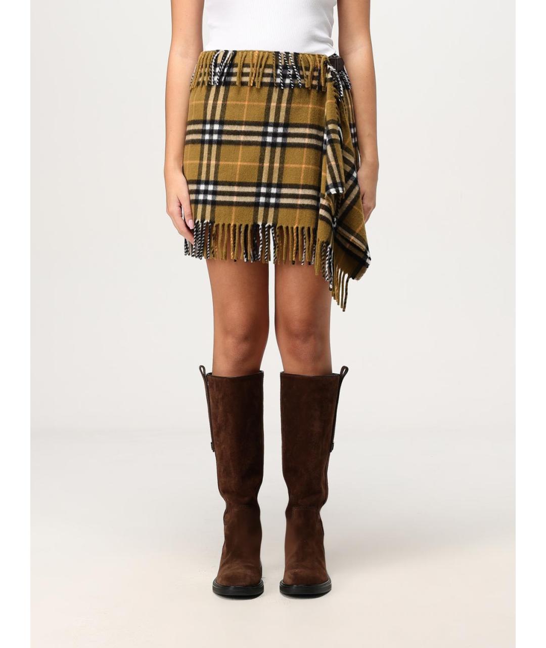BURBERRY Бежевая шерстяная юбка мини, фото 2
