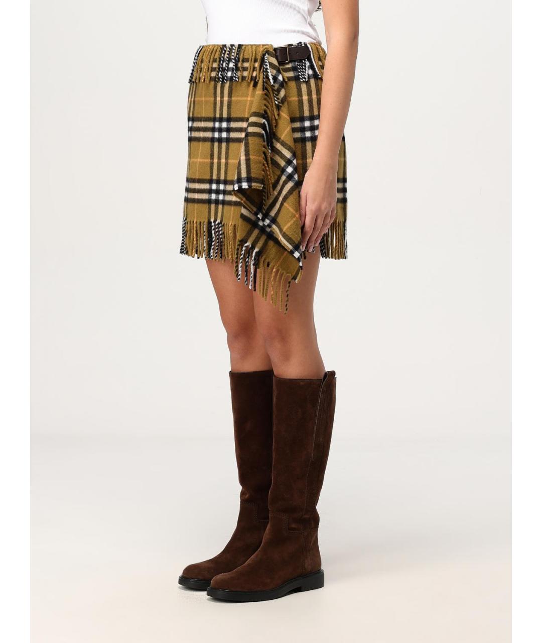 BURBERRY Бежевая шерстяная юбка мини, фото 4