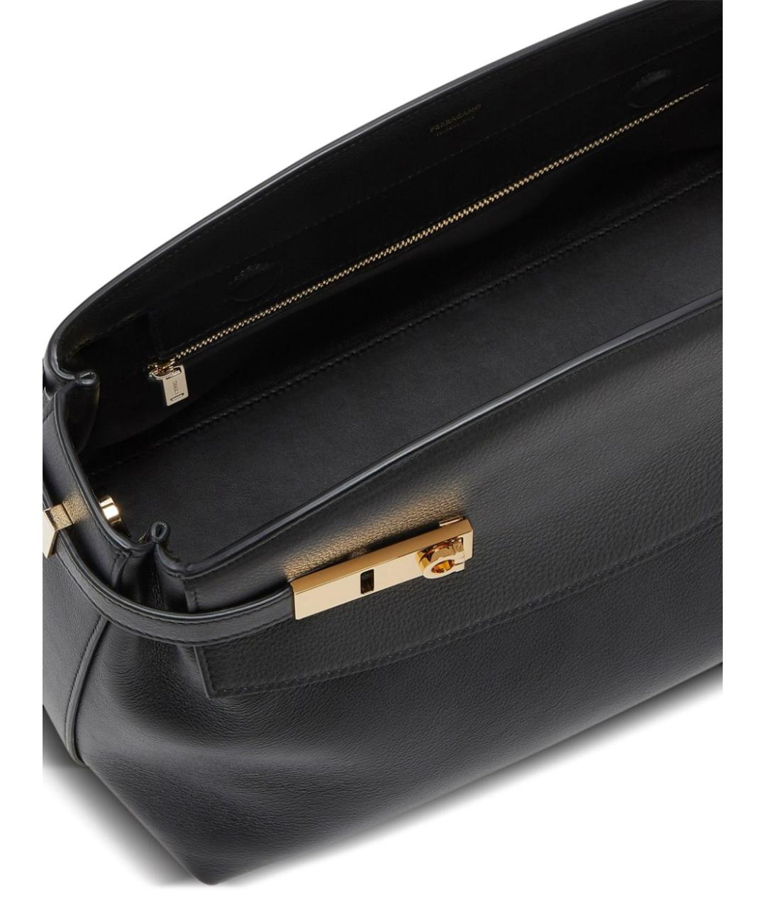 FERRAGAMO Черная кожаная сумка через плечо, фото 3