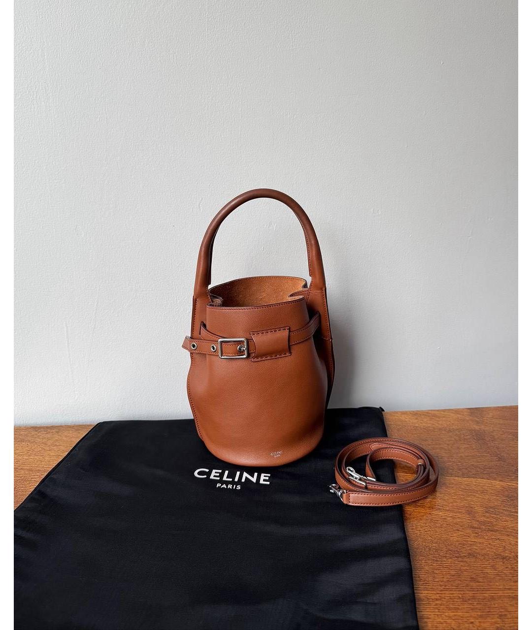 CELINE Коричневая кожаная сумка с короткими ручками, фото 9