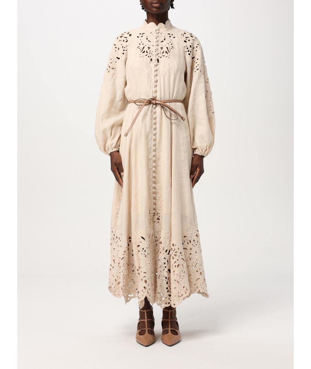 ZIMMERMANN Бежевое льняное повседневное платье, фото 2
