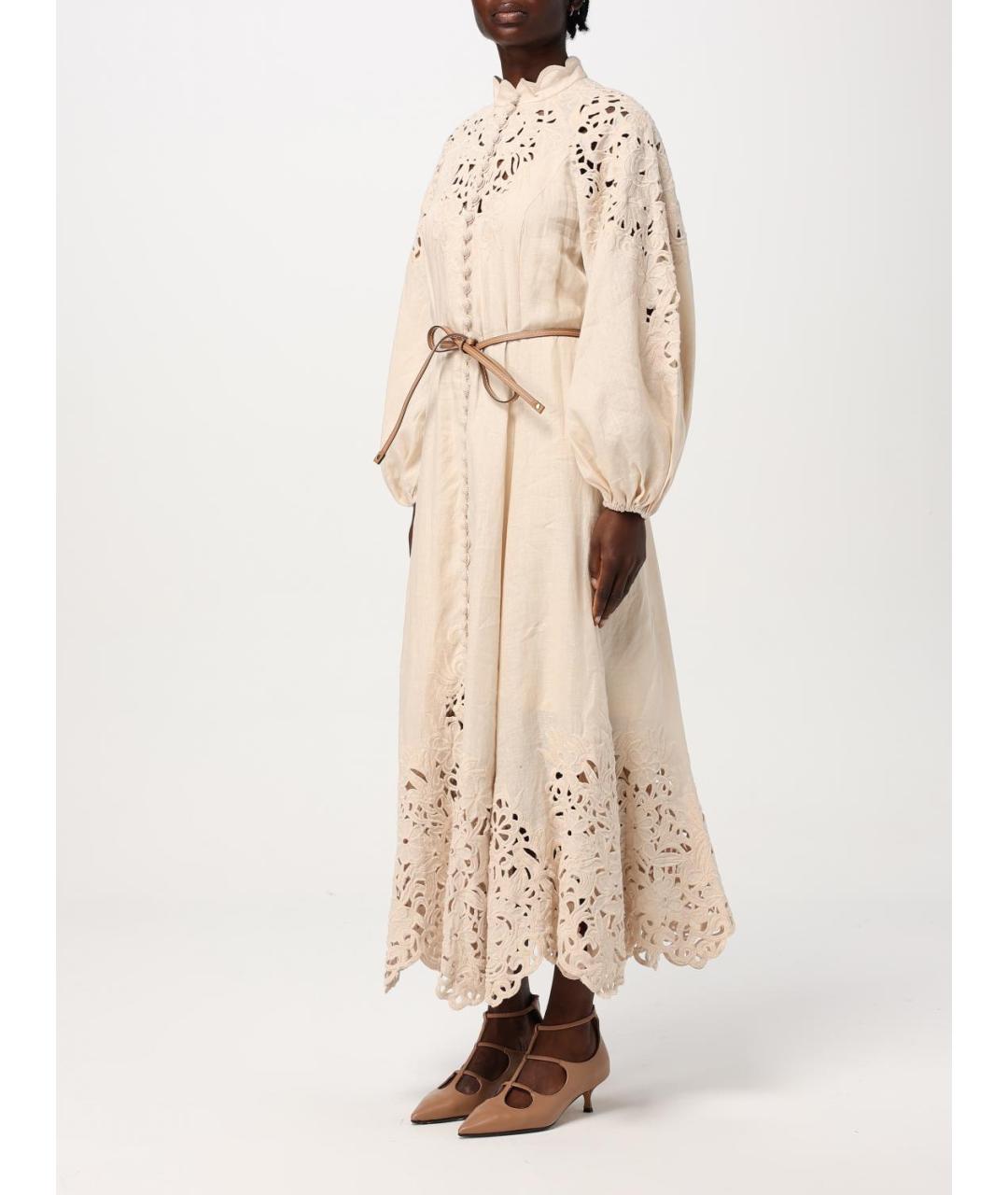 ZIMMERMANN Бежевое льняное повседневное платье, фото 4