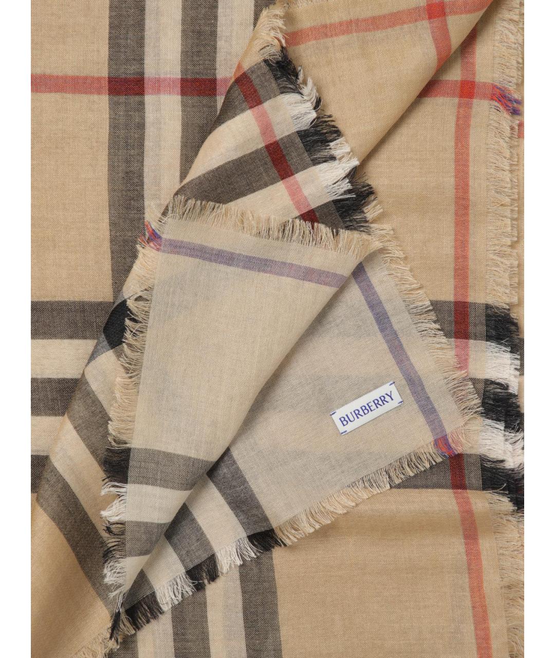 BURBERRY Бежевый шерстяной шарф, фото 3