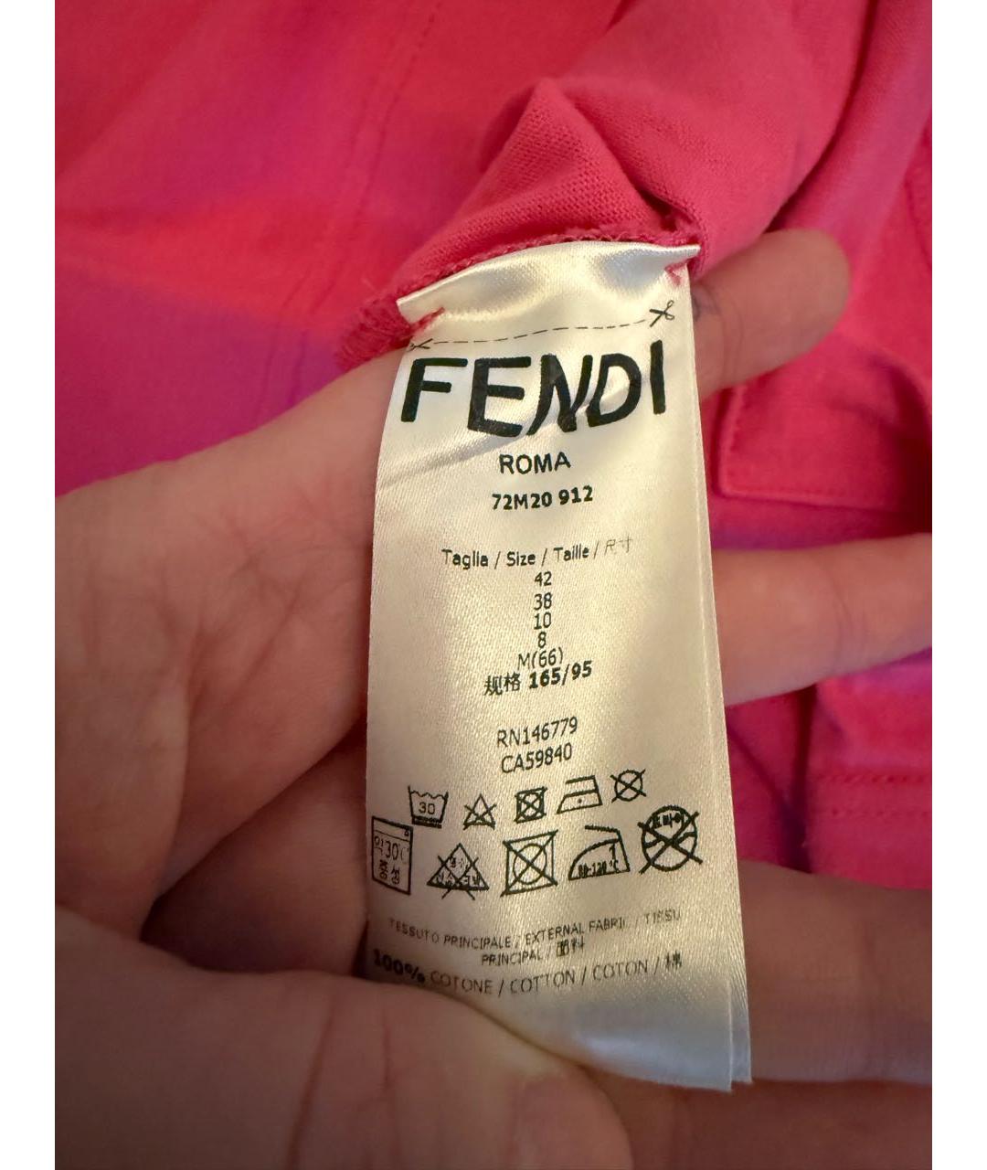 FENDI Розовая хлопковая футболка, фото 4