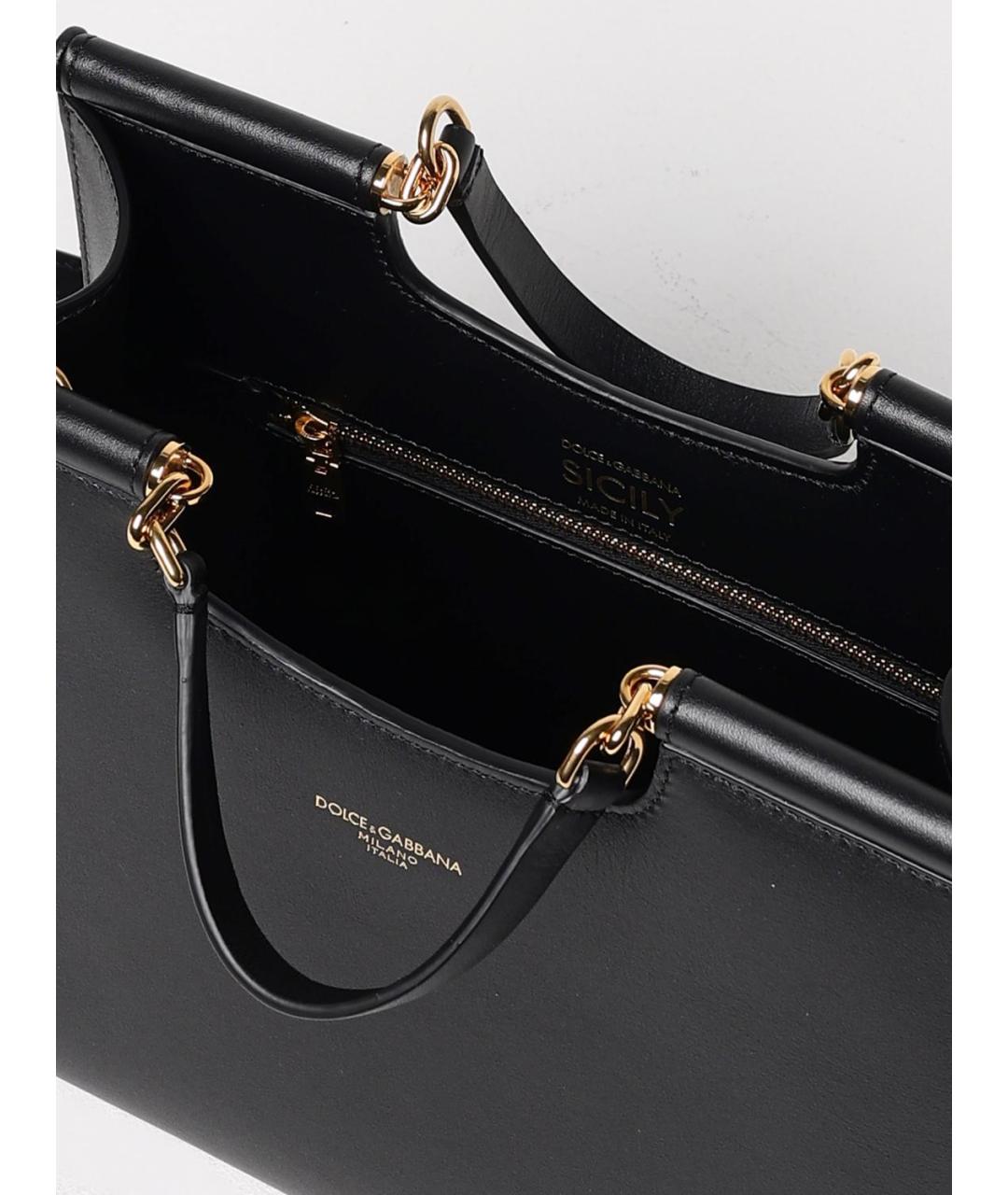 DOLCE&GABBANA Черная кожаная сумка тоут, фото 5