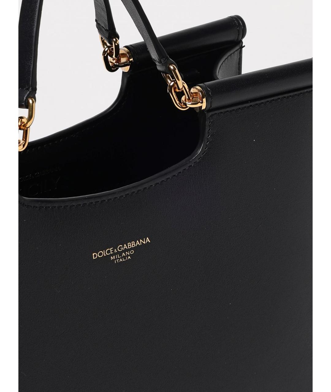 DOLCE&GABBANA Черная кожаная сумка тоут, фото 4