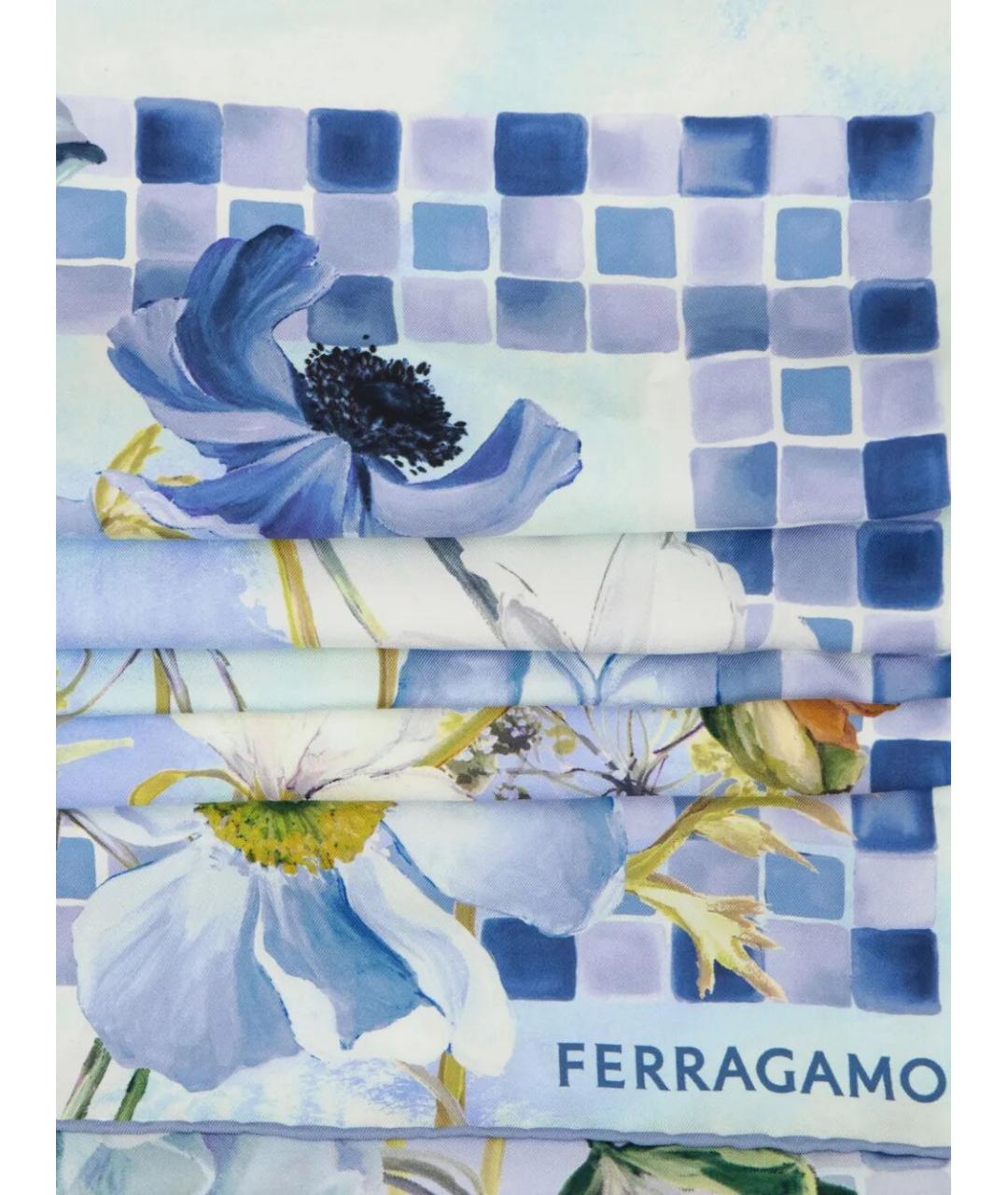 FERRAGAMO Синий шелковый шарф, фото 2