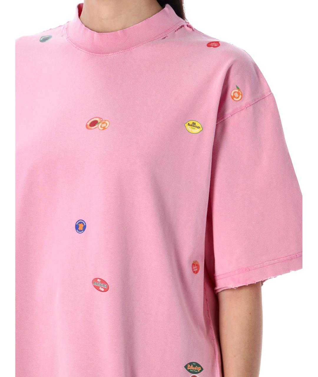 BALENCIAGA Розовая хлопковая футболка, фото 4