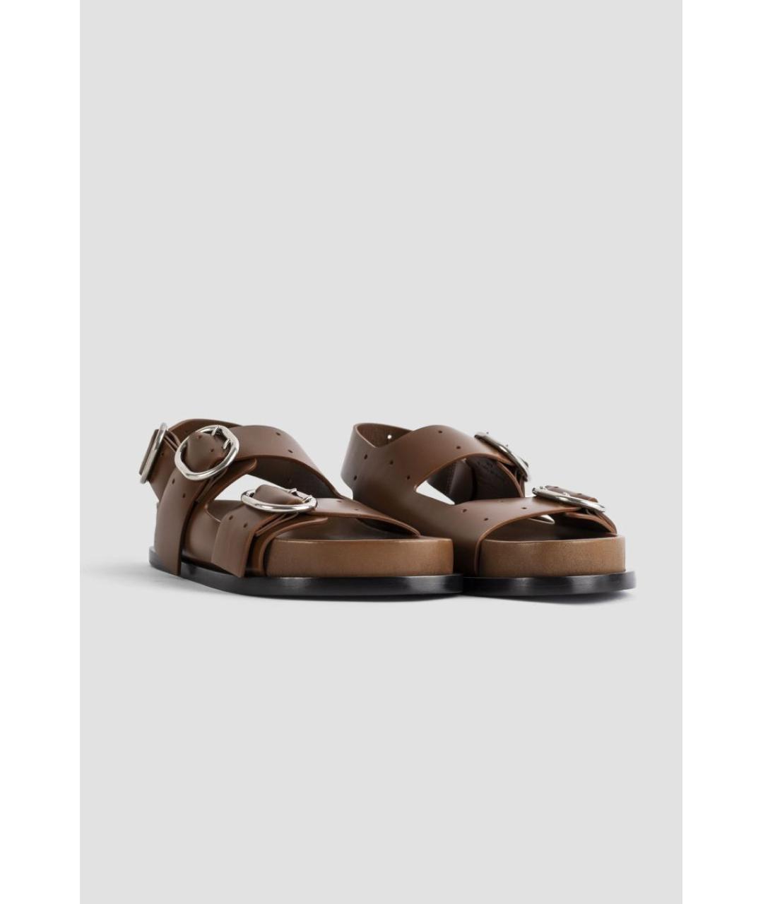 JIL SANDER Коричневые кожаные сандалии, фото 3