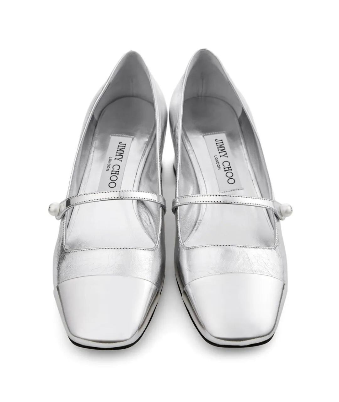 JIMMY CHOO Серебряные кожаные туфли, фото 4