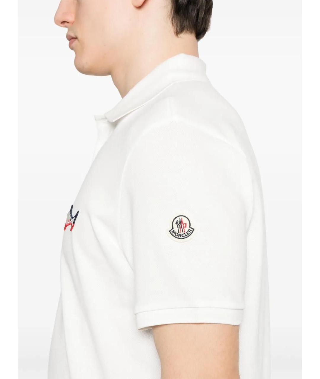 MONCLER Белое хлопковое поло с коротким рукавом, фото 4