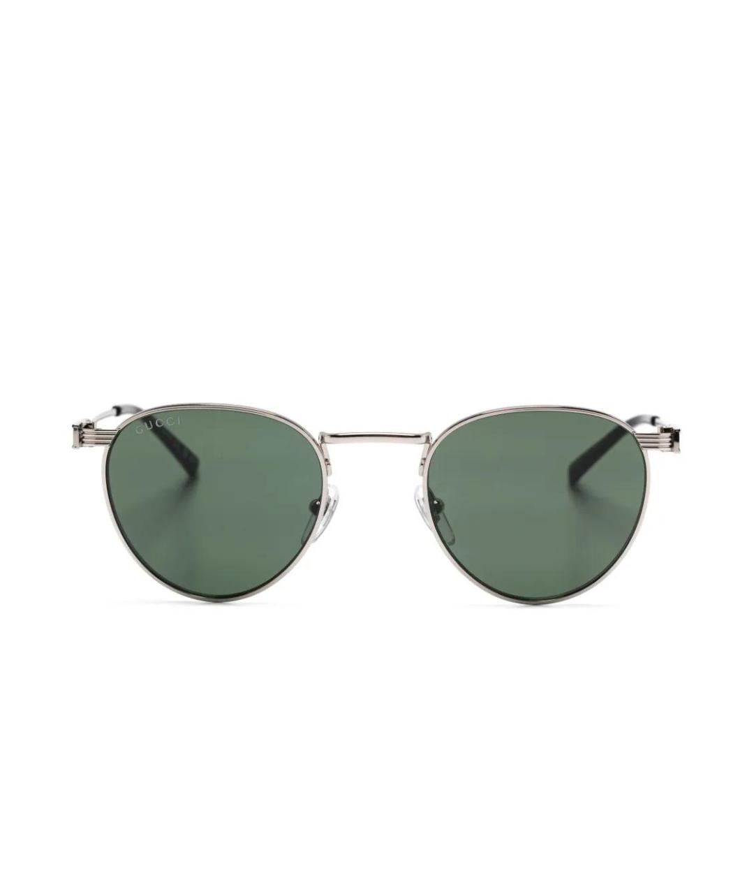 GUCCI Серебряные металлические солнцезащитные очки, фото 1
