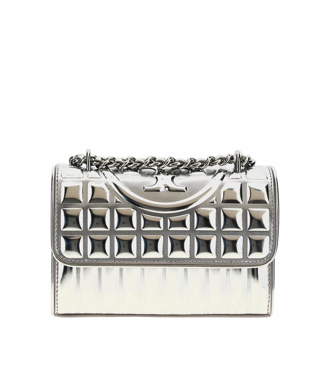 TORY BURCH Серебряная кожаная сумка с короткими ручками, фото 1