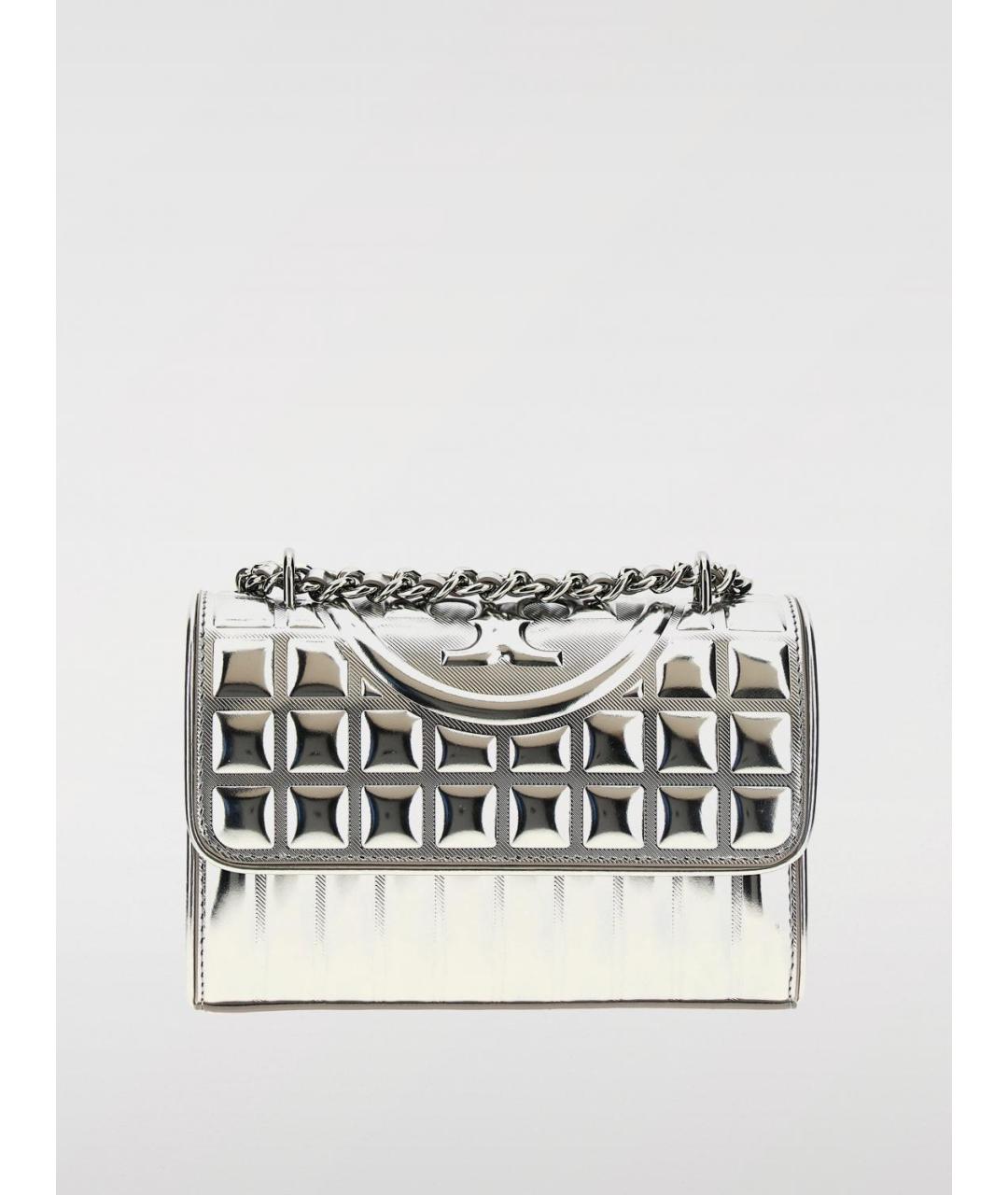 TORY BURCH Серебряная кожаная сумка с короткими ручками, фото 5