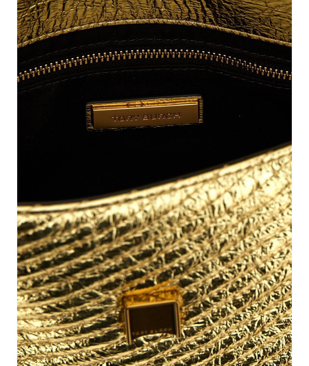 TORY BURCH Золотая кожаная сумка с короткими ручками, фото 4