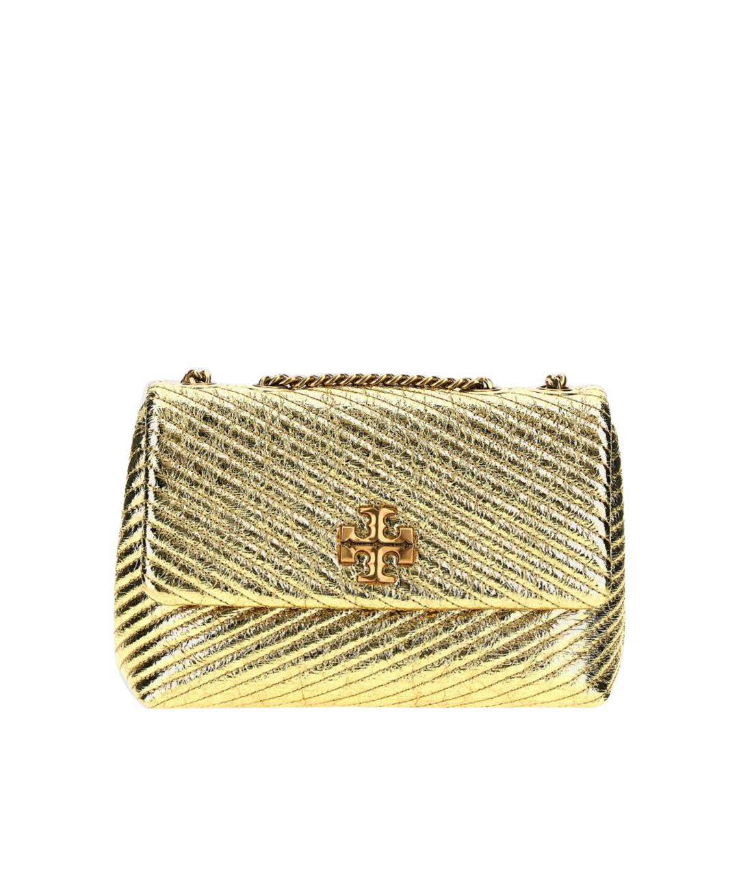 TORY BURCH Золотая кожаная сумка с короткими ручками, фото 1