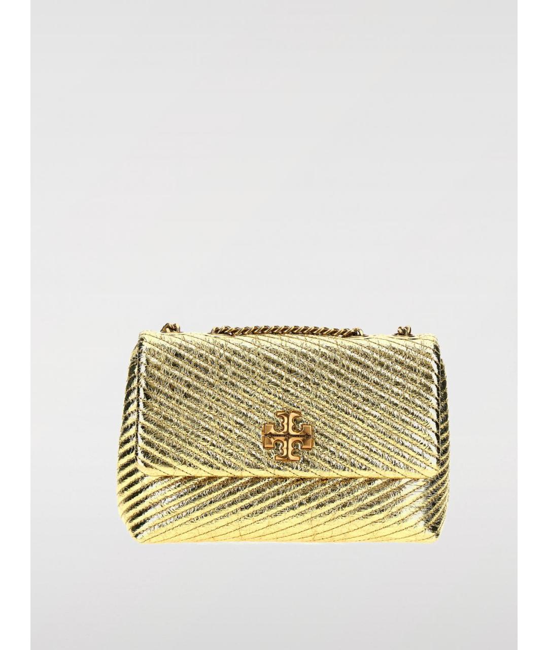 TORY BURCH Золотая кожаная сумка с короткими ручками, фото 5