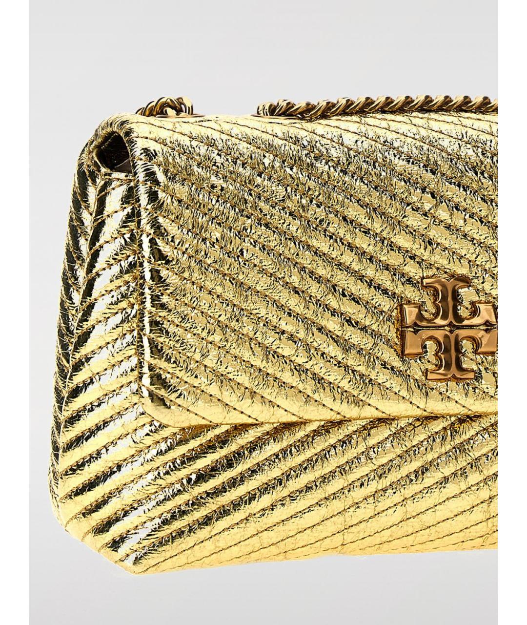 TORY BURCH Золотая кожаная сумка с короткими ручками, фото 3