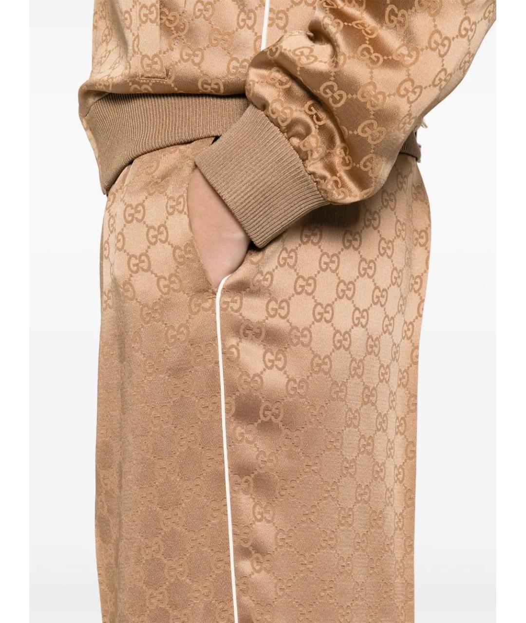 GUCCI Коричневые шелковые прямые брюки, фото 5