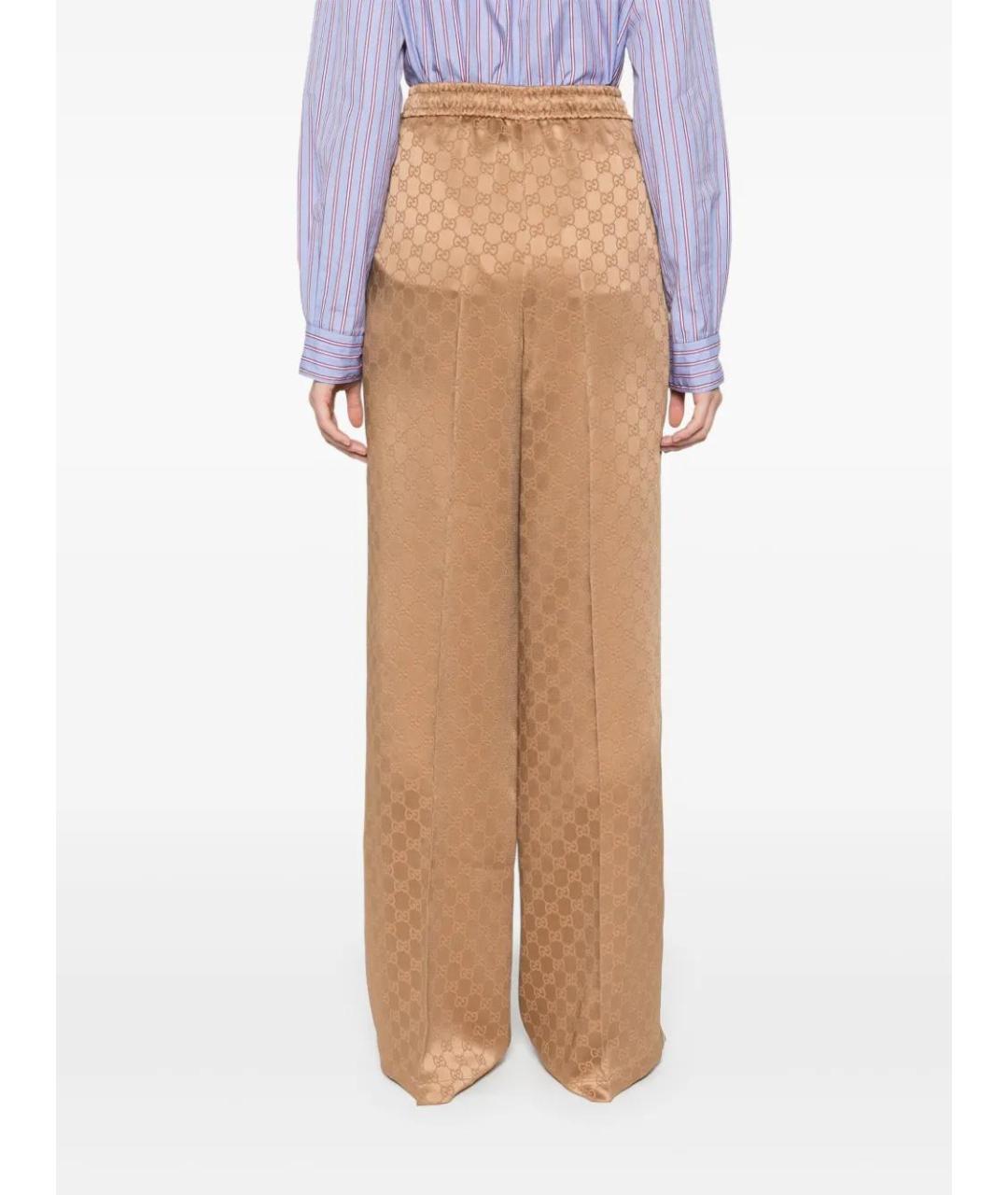 GUCCI Коричневые шелковые прямые брюки, фото 4