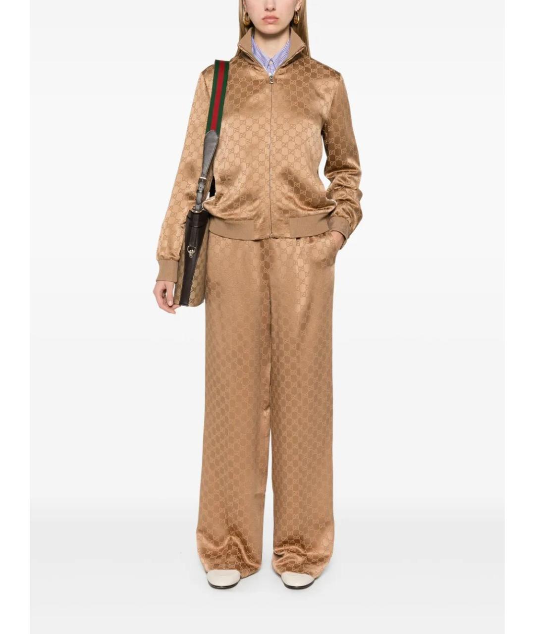 GUCCI Коричневые шелковые прямые брюки, фото 2