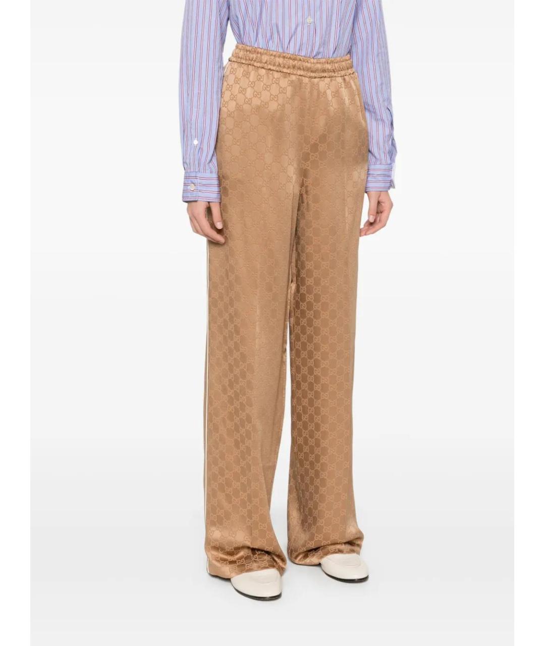GUCCI Коричневые шелковые прямые брюки, фото 3
