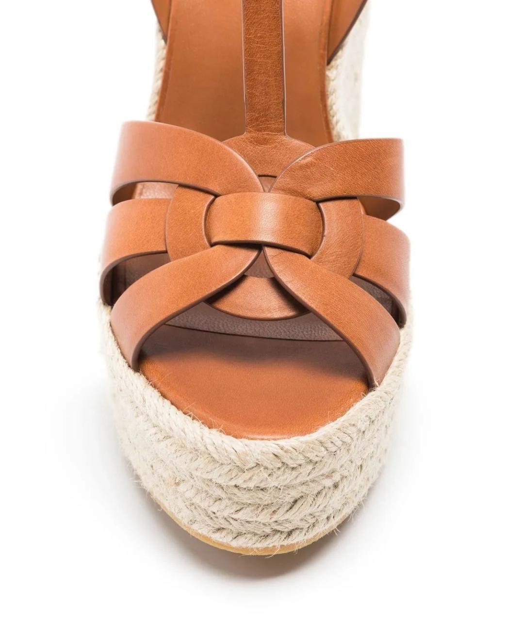 SAINT LAURENT Бежевые кожаные босоножки, фото 3