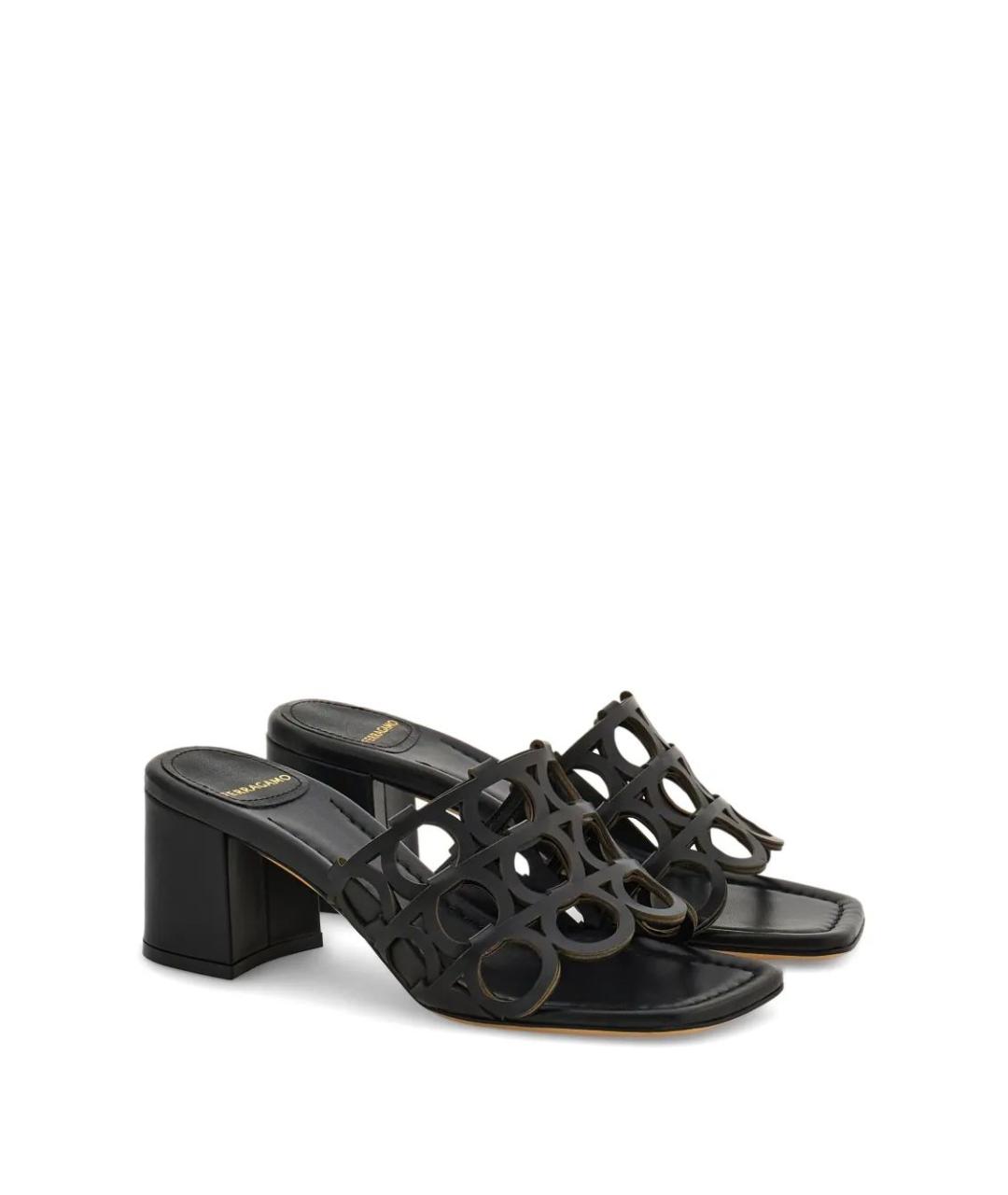 FERRAGAMO Черные кожаные мюли, фото 4