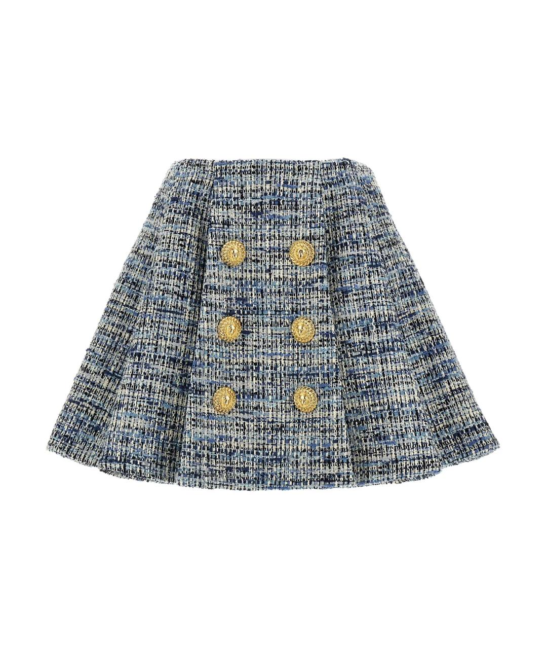 BALMAIN Синяя хлопковая юбка мини, фото 1