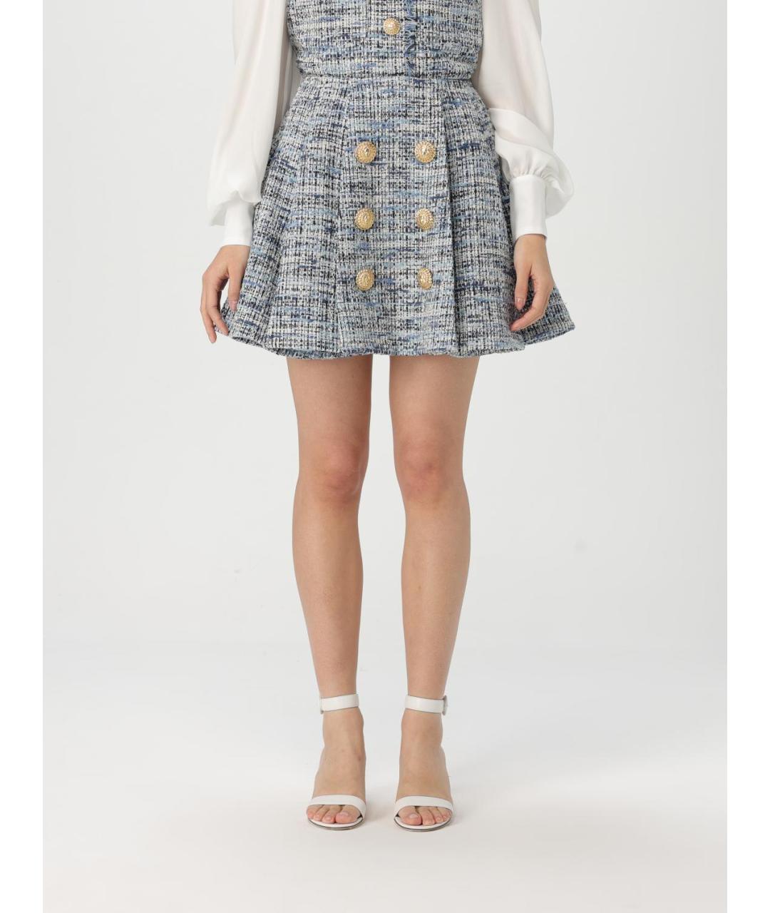BALMAIN Синяя хлопковая юбка мини, фото 2