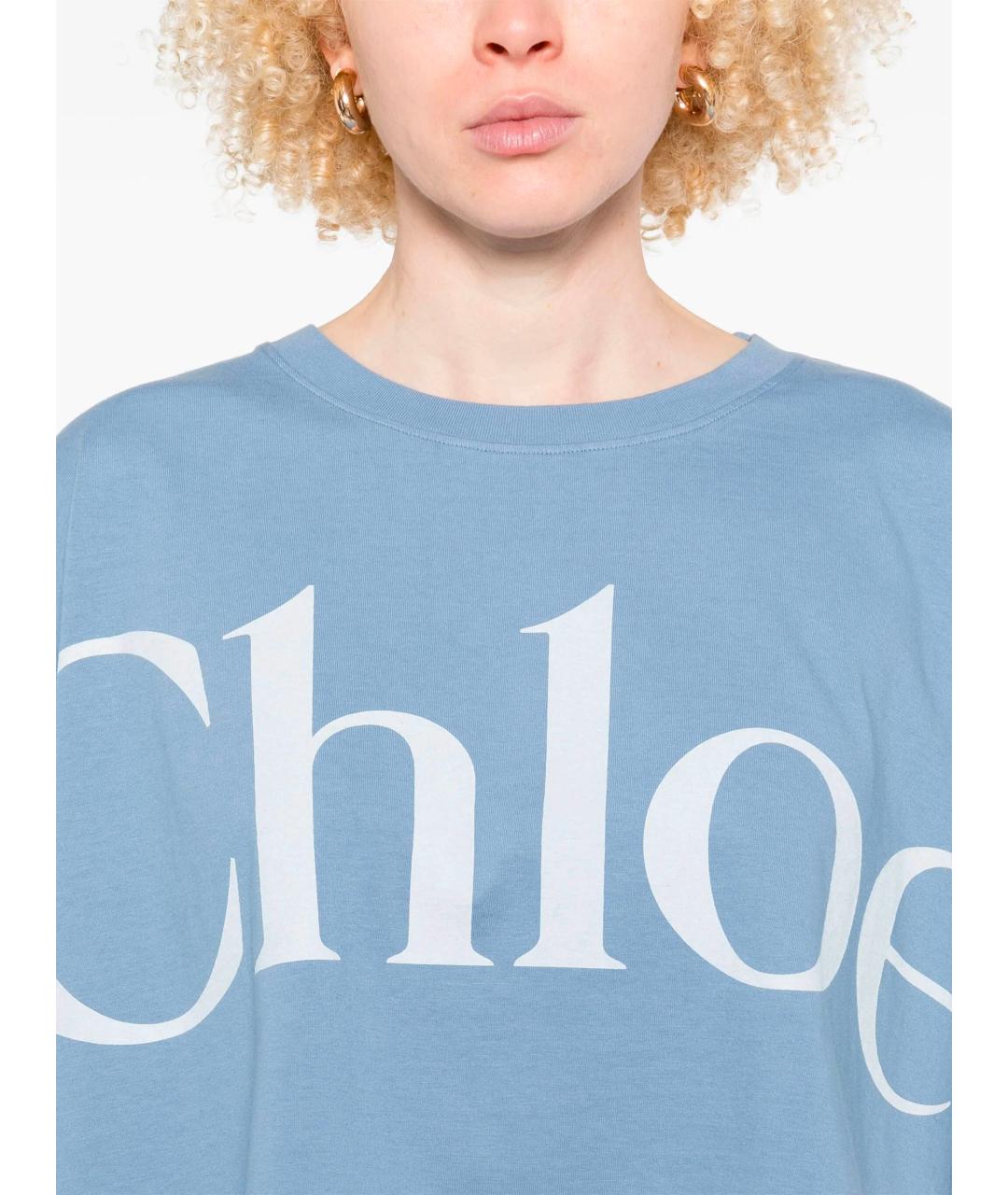 CHLOE Голубая хлопковая футболка, фото 5