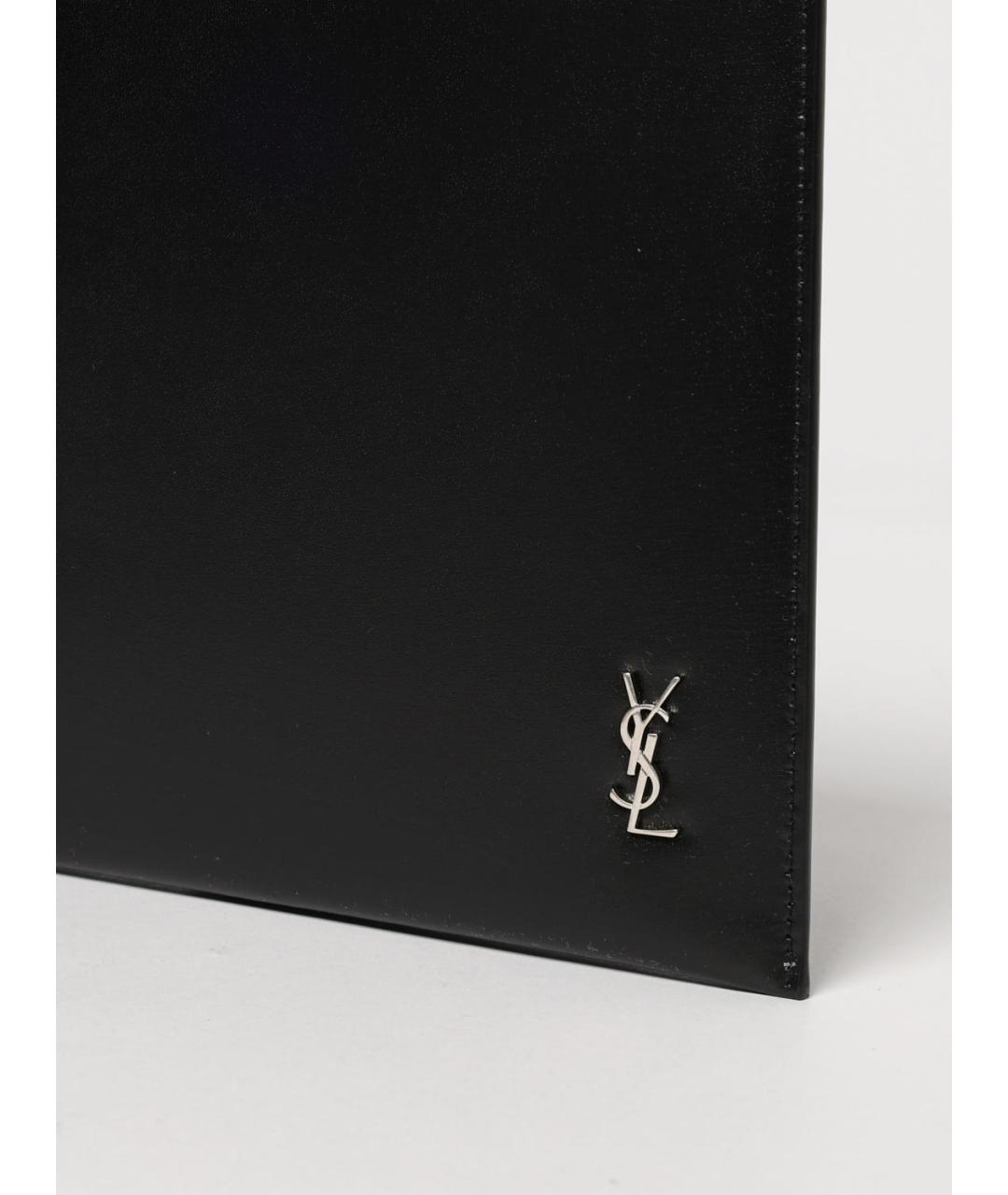 SAINT LAURENT Черная кожаная барсетка, фото 4