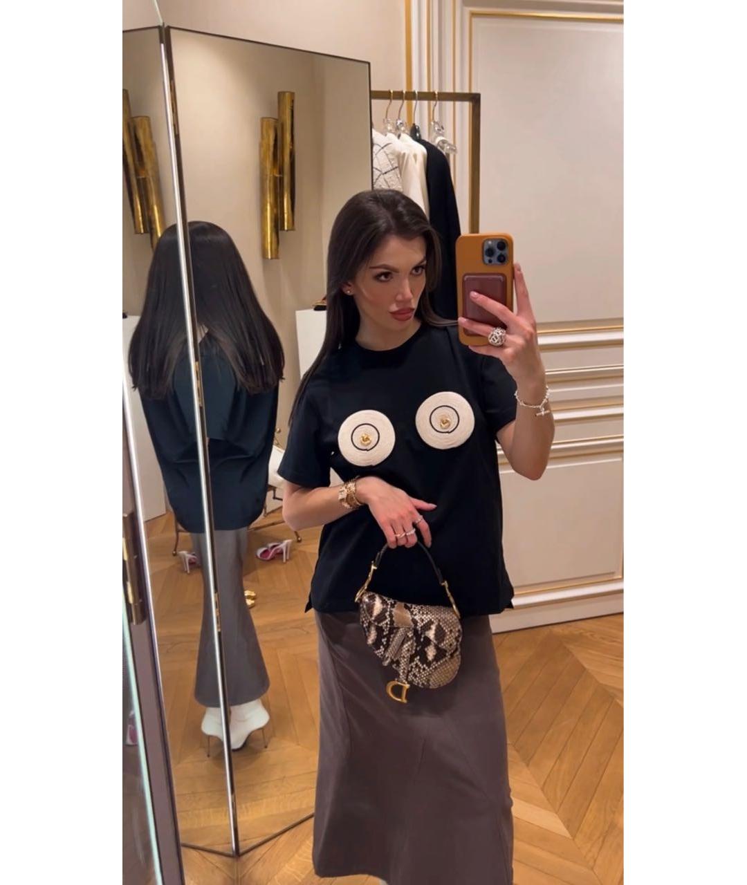 SCHIAPARELLI Черная шелковая футболка, фото 2