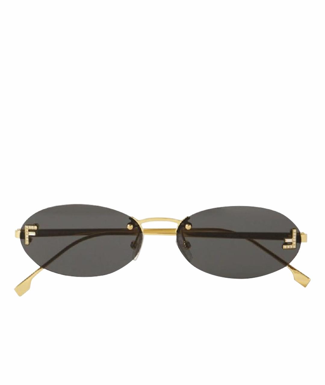 FENDI Золотые металлические солнцезащитные очки, фото 1