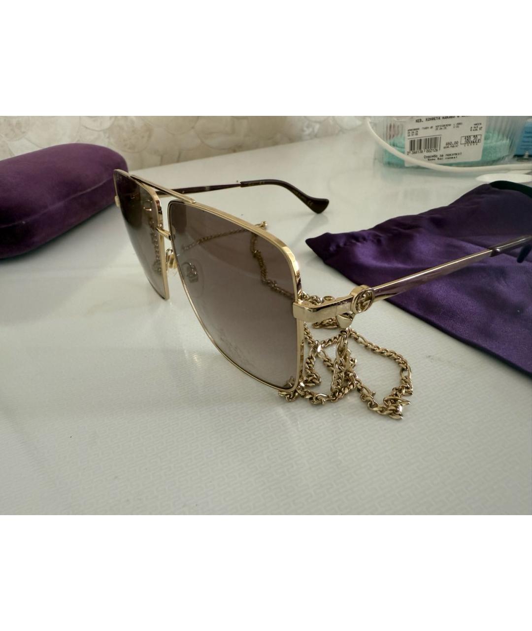 GUCCI Коричневые металлические солнцезащитные очки, фото 3