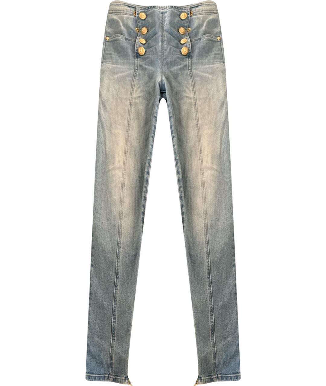 BALMAIN Голубые хлопко-эластановые джинсы слим, фото 1